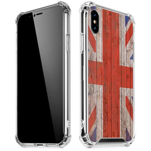 United Kingdom Flag Dark Wood iPhone XS Max Clear Case